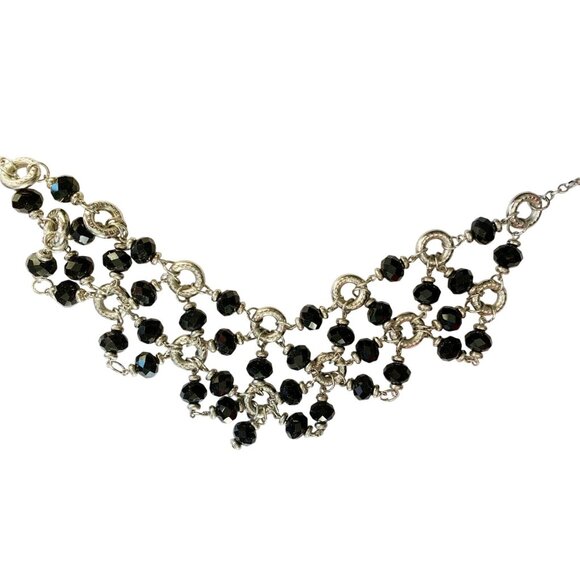 DRAPING Black Bead and Silver Tone Ring NECKLACE 21" - Picture 6 of 7